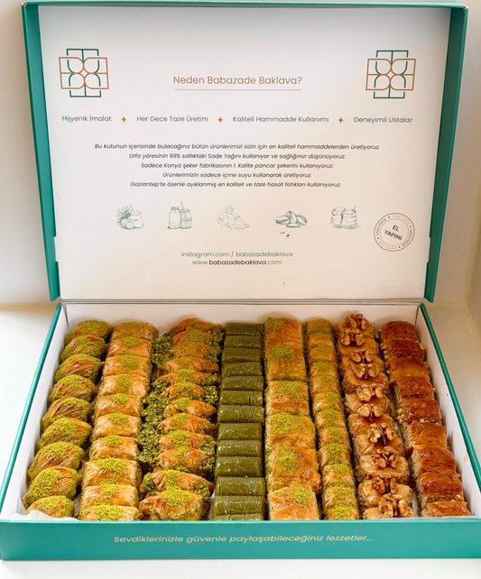 Bayram şöleni 4 kg baklava kutusu, karışık fıstıklı cevizli baklava çeşitleri, Babazade İstanbul